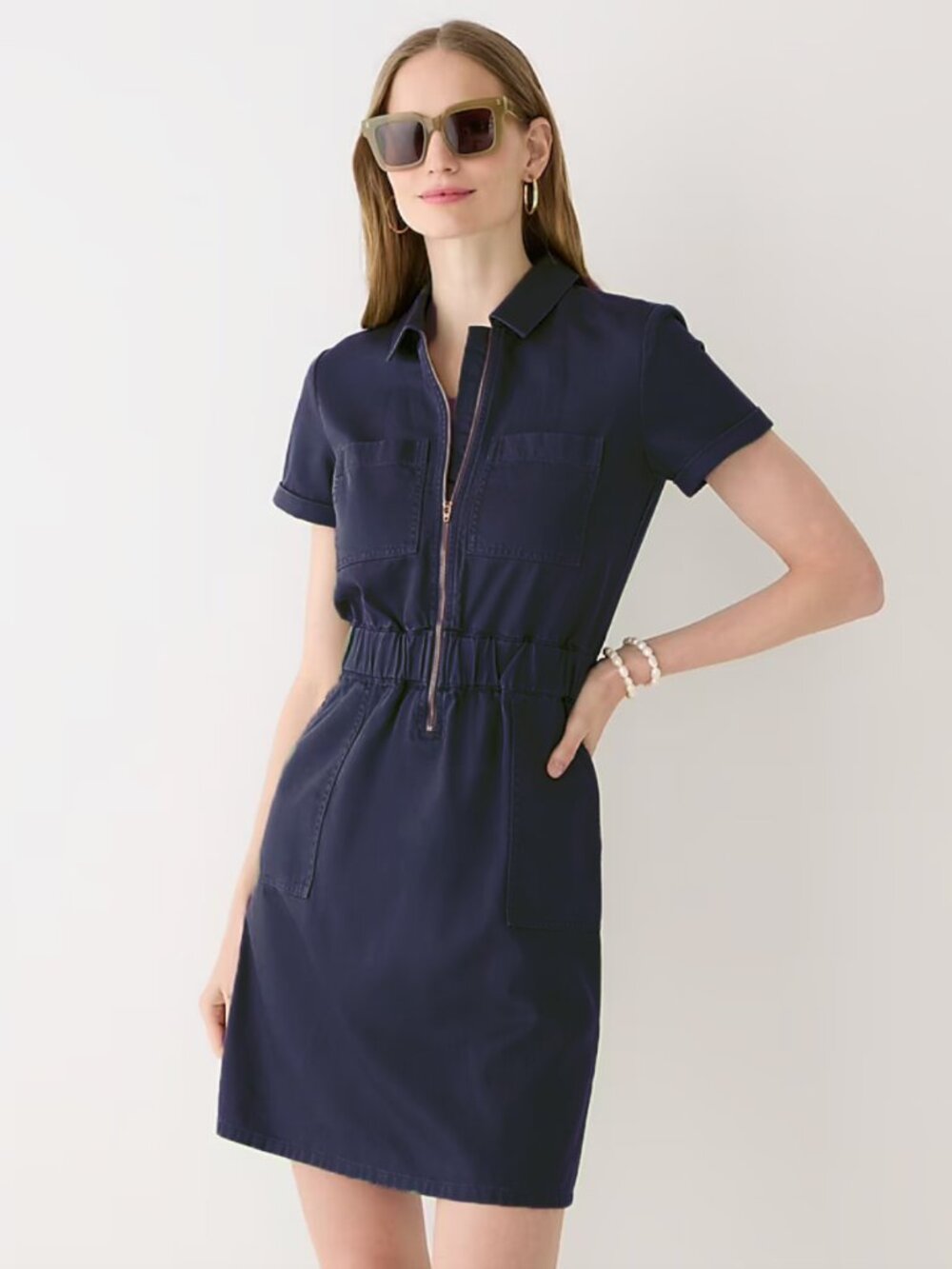 NWT J.Crew $128 Women's Zip-front chino dress Navy  Sz 6